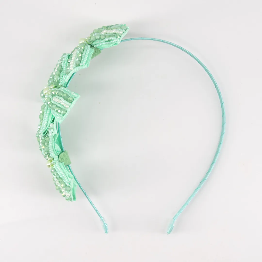 Jolie Designer Girls Crystal Bow Headband in pale mint