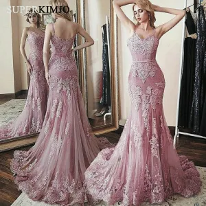 lace appliqué evening dresses long mermaid elegant luxury evening gown formal dresses 2020