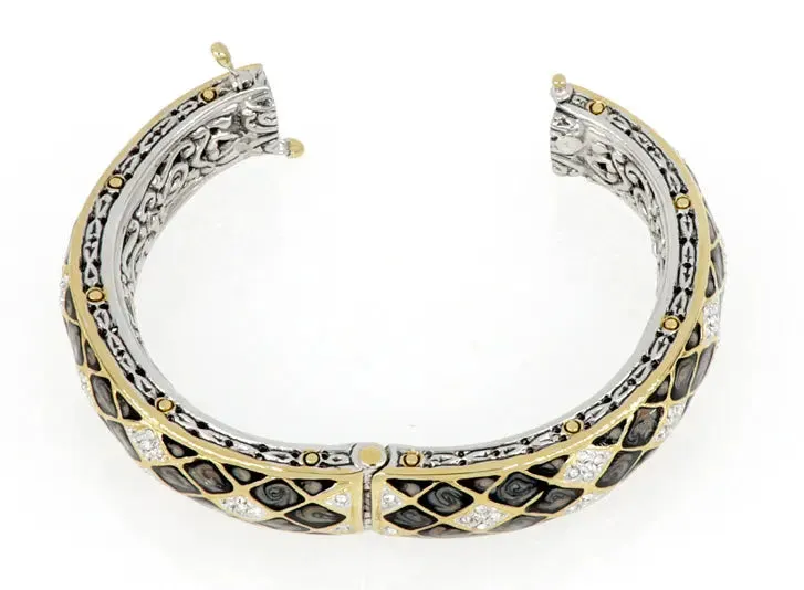 *Last Act* Lattice Collection - Black Abalone Edition - Pavé Hinged Bangle Bracelet