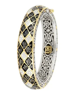 *Last Act* Lattice Collection - Black Abalone Edition - Pavé Hinged Bangle Bracelet