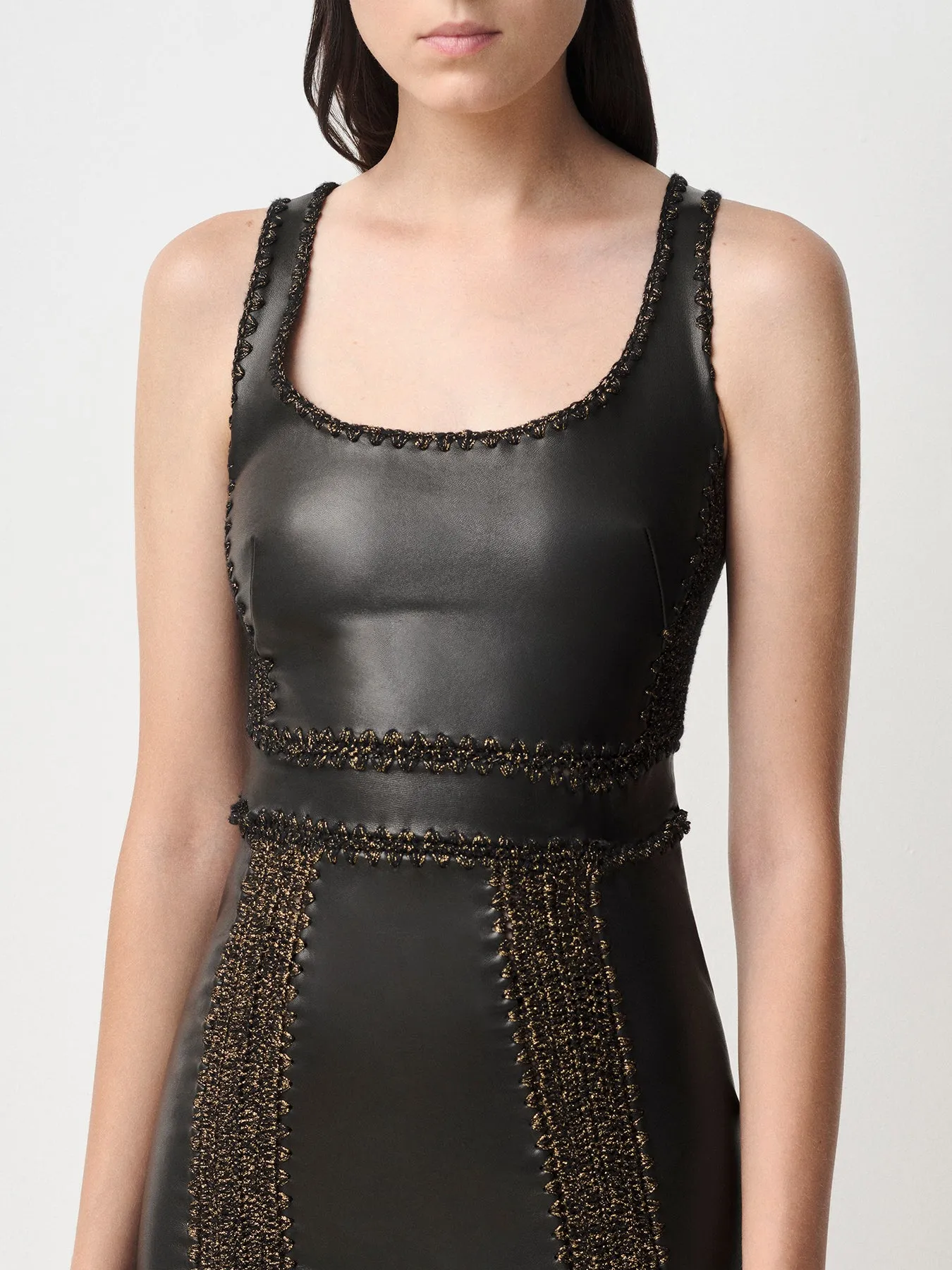 Leather Mini Dress with Crochet Fringe