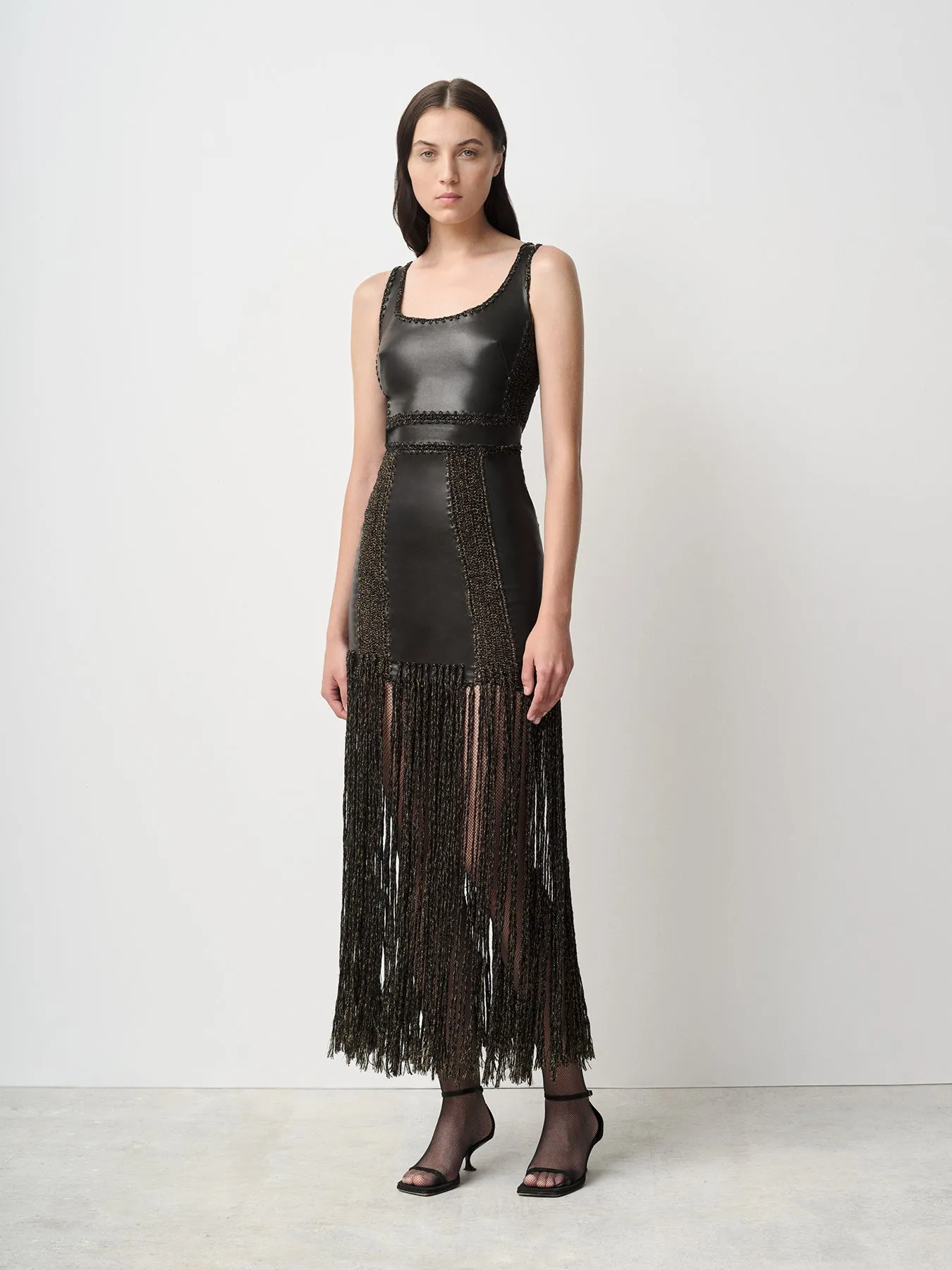 Leather Mini Dress with Crochet Fringe