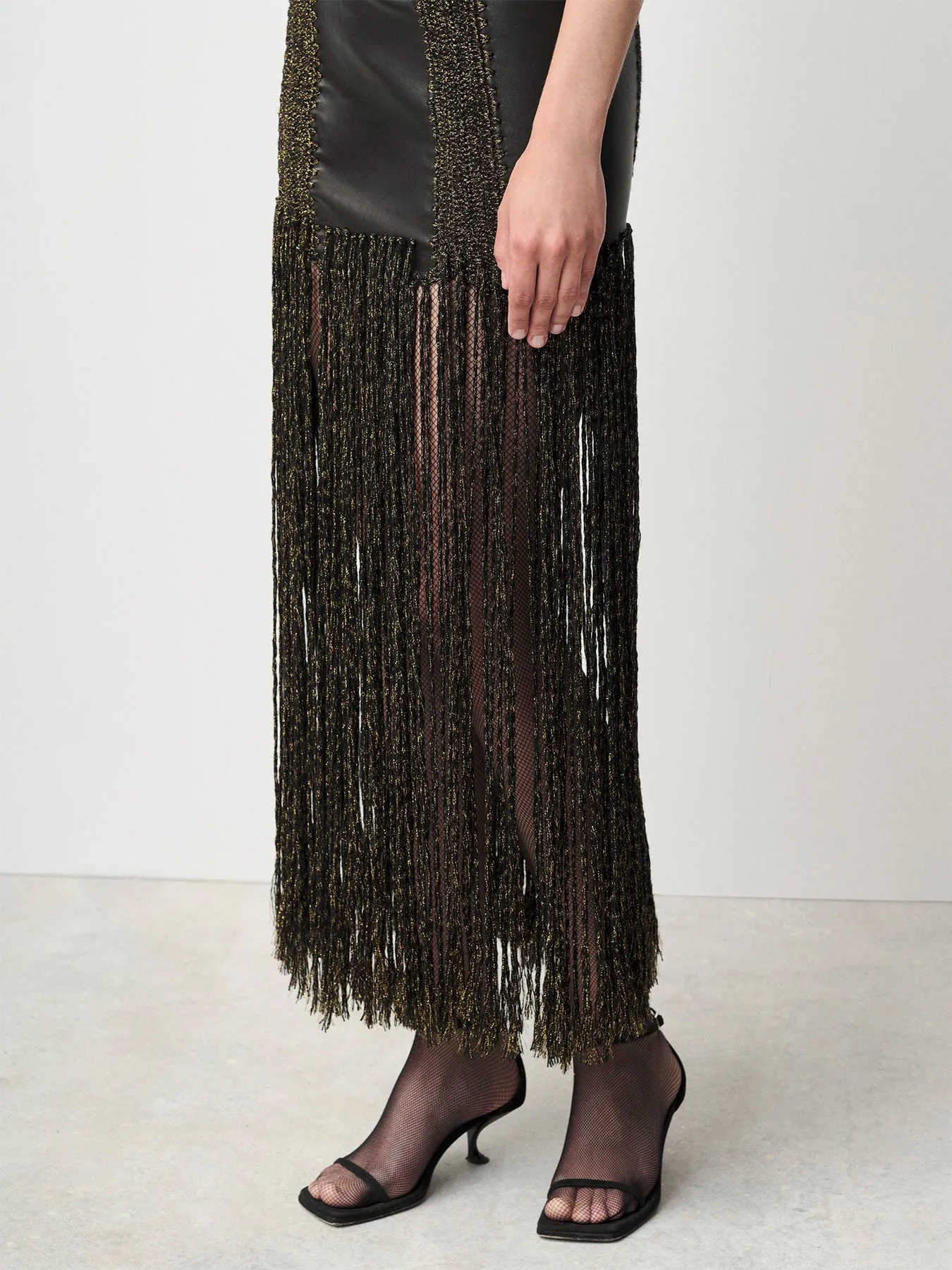 Leather Mini Dress with Crochet Fringe
