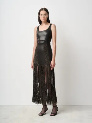Leather Mini Dress with Crochet Fringe