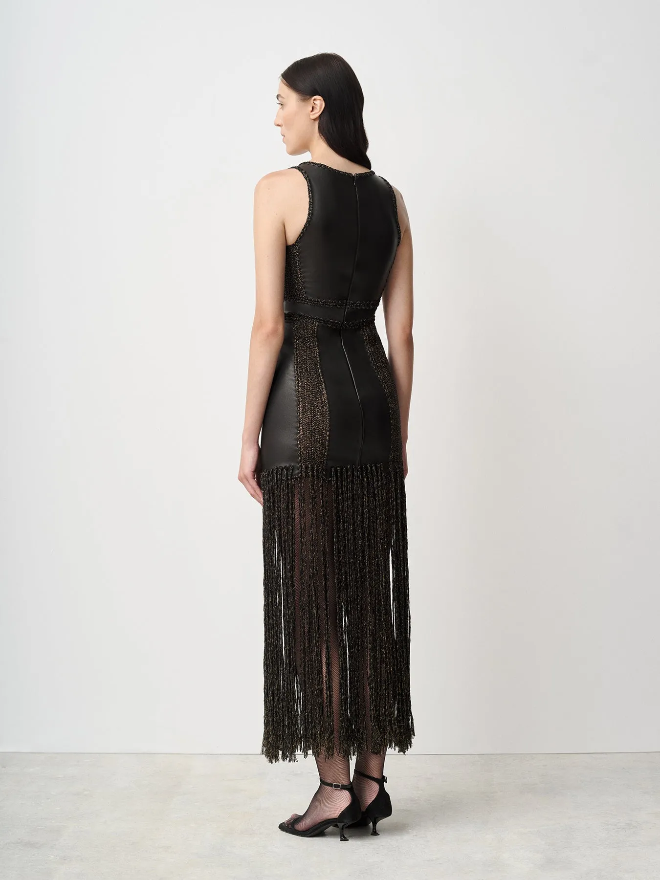 Leather Mini Dress with Crochet Fringe