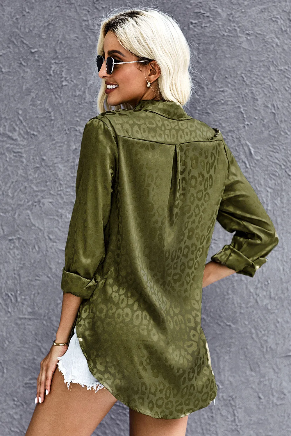 Leopard Slit High-Low Shirt- Online Exclusive