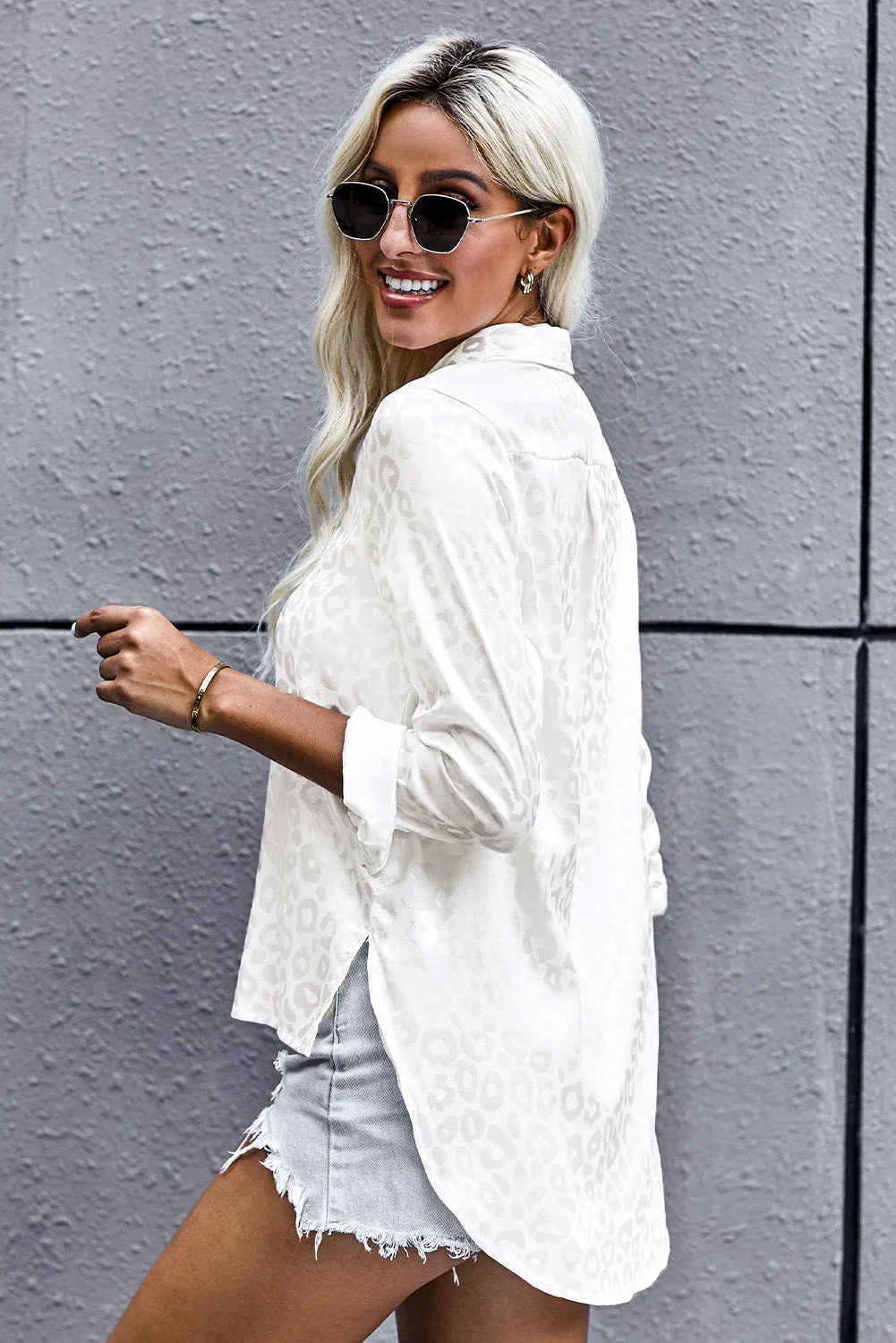 Leopard Slit High-Low Shirt- Online Exclusive