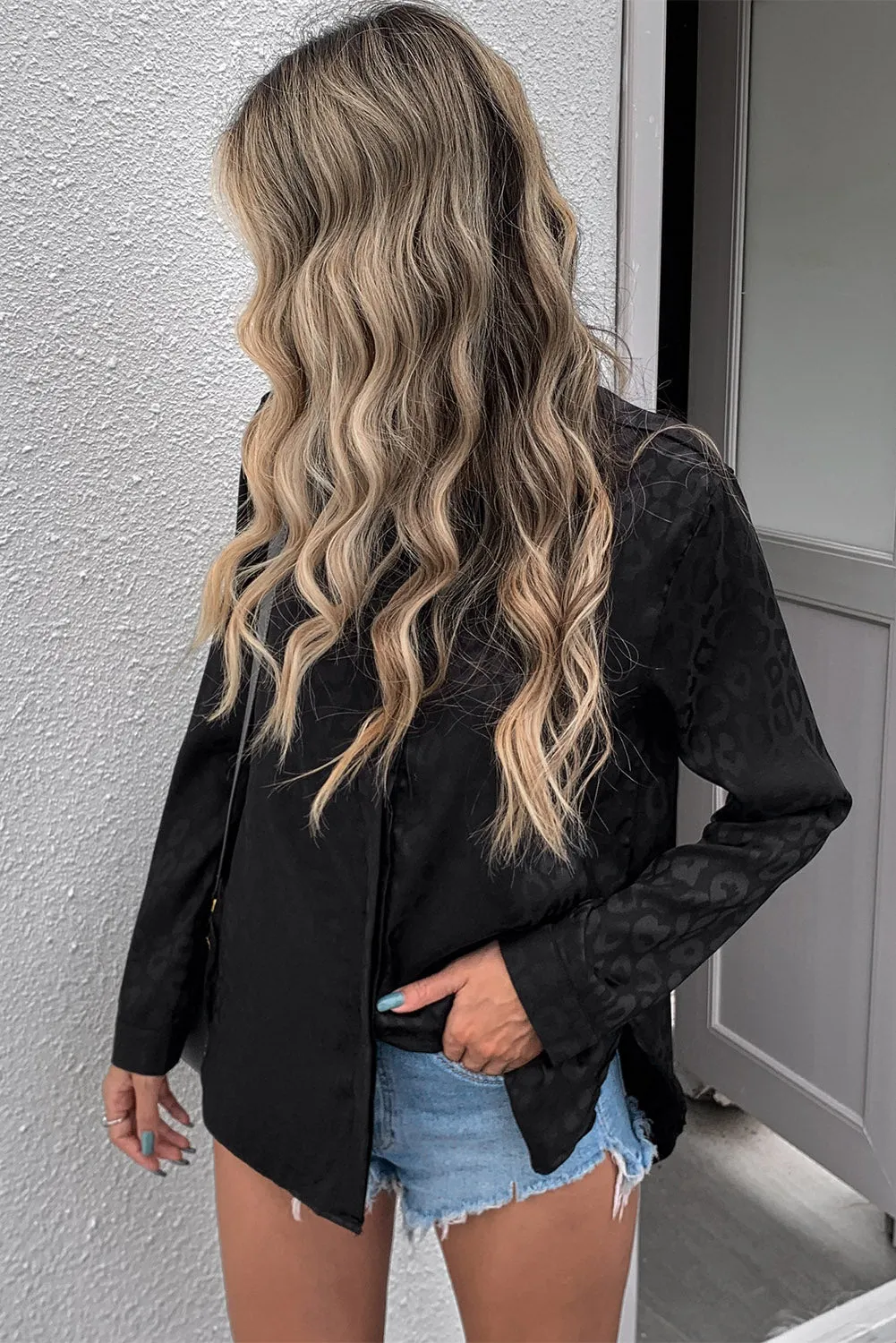 Leopard Slit High-Low Shirt- Online Exclusive