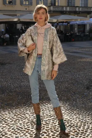 Light Blue Floral  Short Kimono