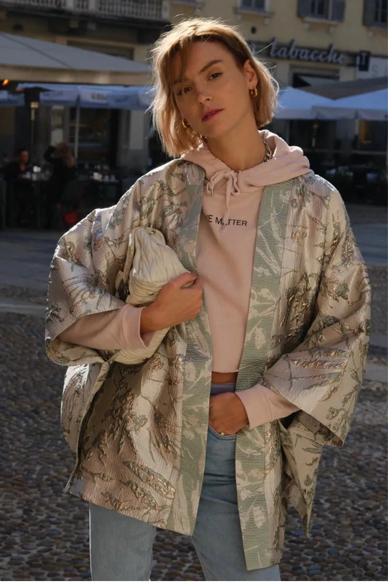 Light Blue Floral  Short Kimono