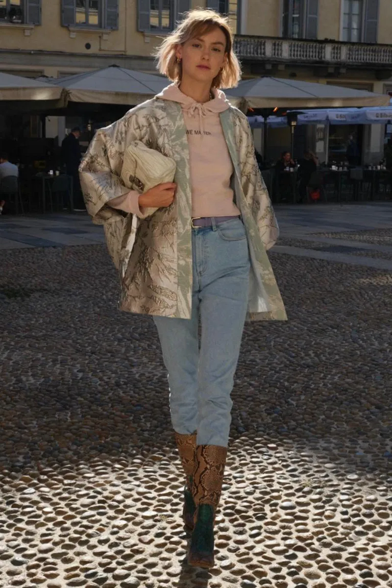 Light Blue Floral  Short Kimono
