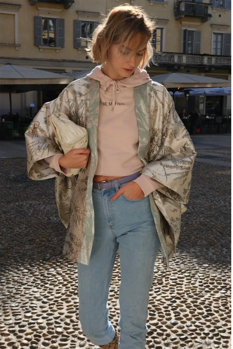 Light Blue Floral  Short Kimono