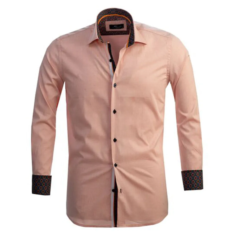 Light Orange Mens Slim Fit Designer Dress Shirt - tailored Cotton Shirts for Work and Casual Wear