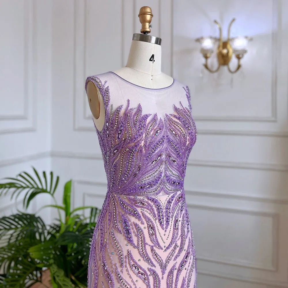 Lilac Mermaid Elegant Beaded Gowns For Women