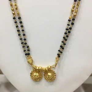 Long Mangalsutra Designs Gold Plated Latest 2 Vati Pendant Black & Gold Beads 2 Layer Mangalsutra