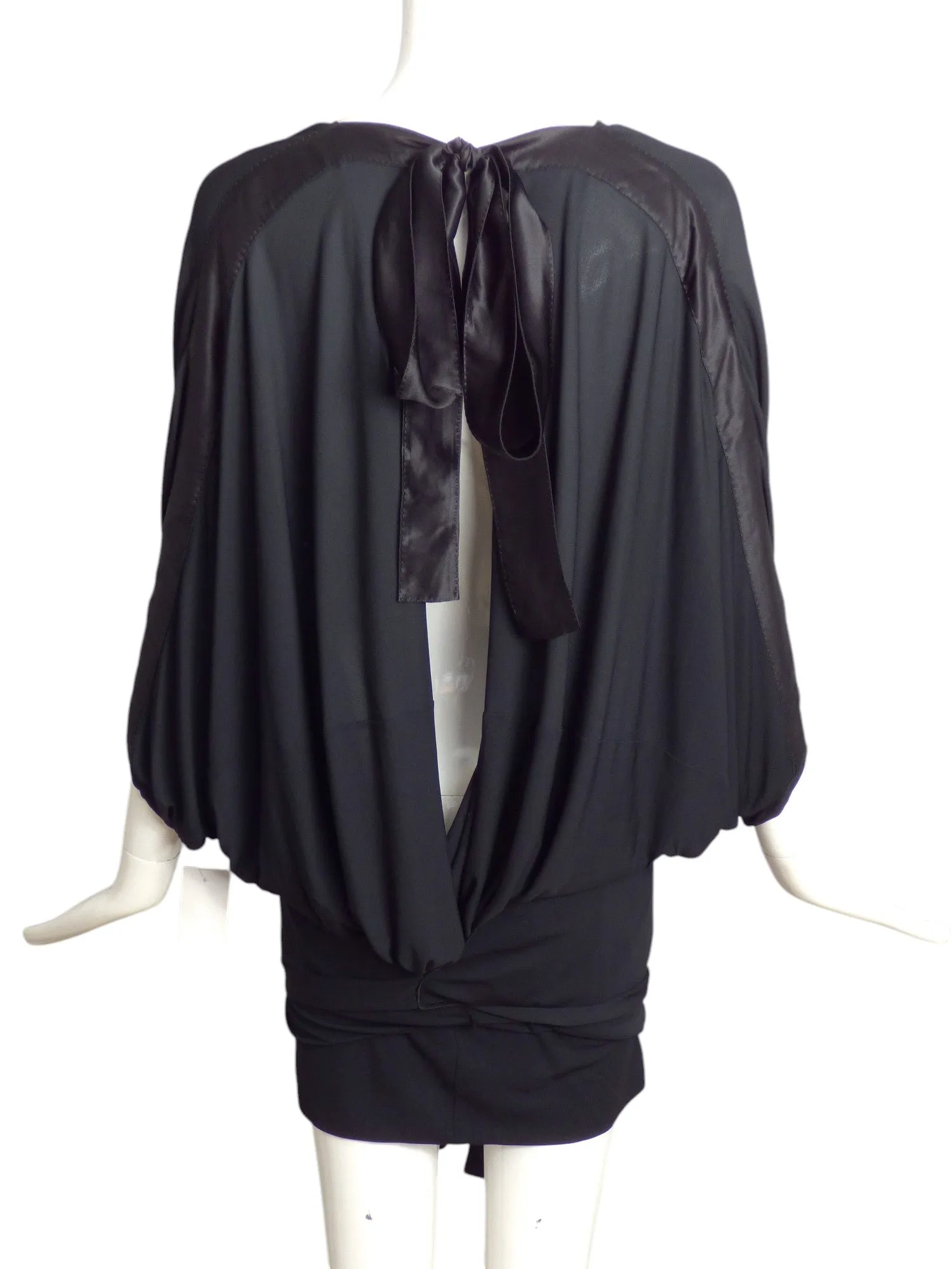 LOUIS VUITTON- Black Jersey Knit Wrap Style Blouse, Size 10
