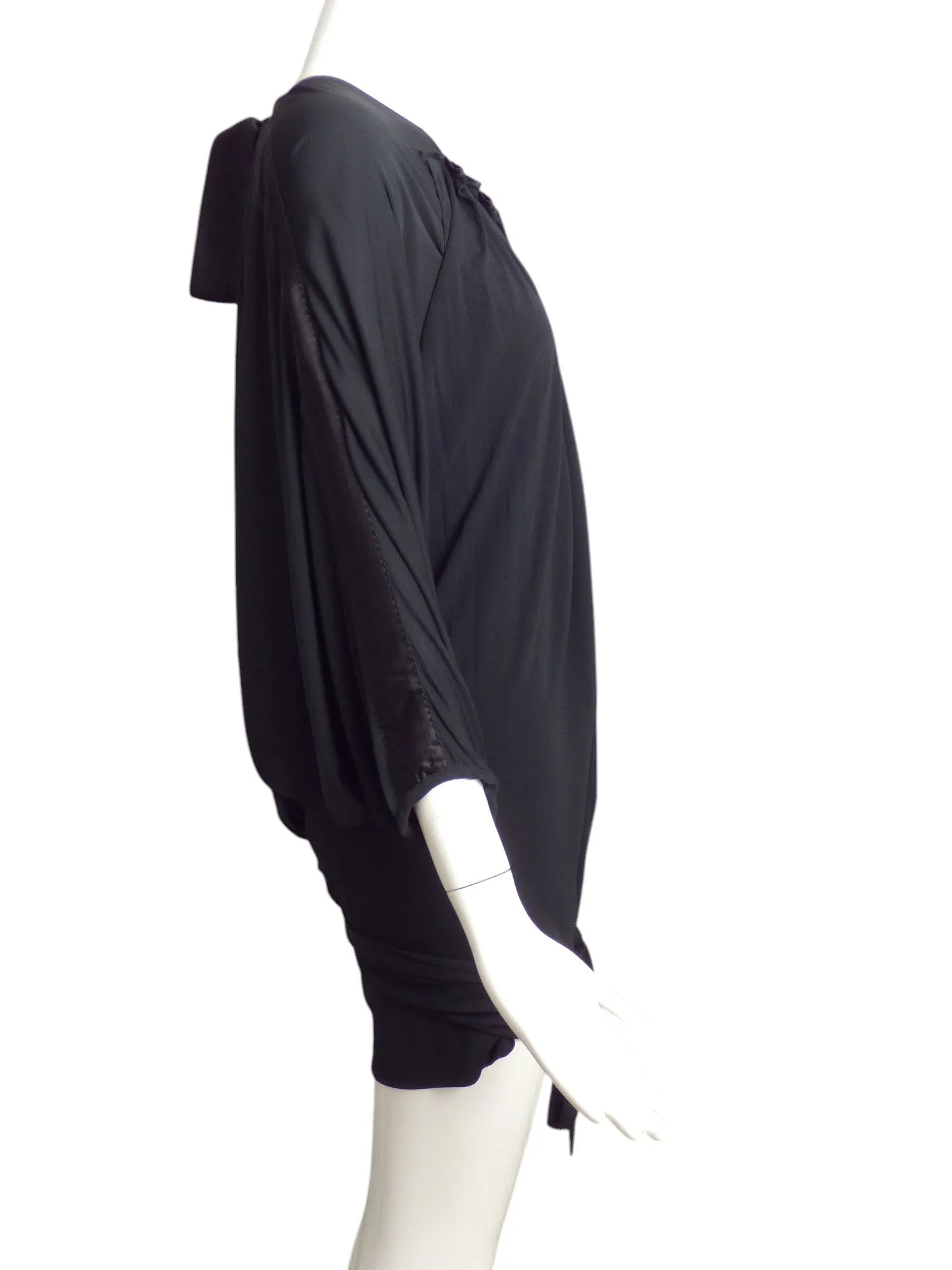 LOUIS VUITTON- Black Jersey Knit Wrap Style Blouse, Size 10