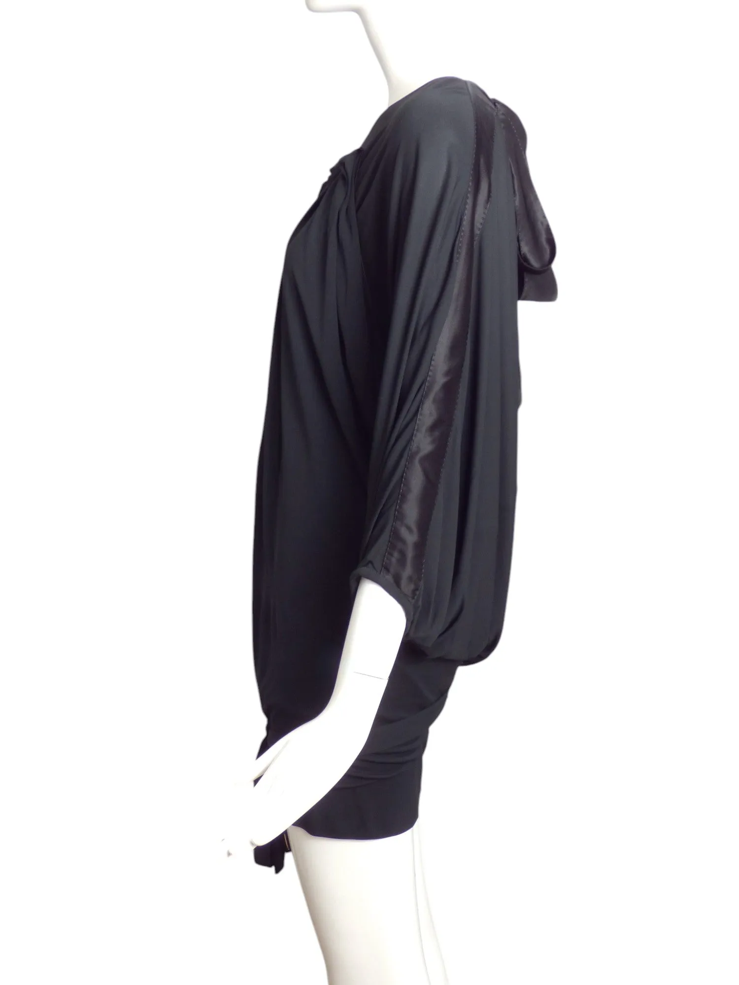 LOUIS VUITTON- Black Jersey Knit Wrap Style Blouse, Size 10