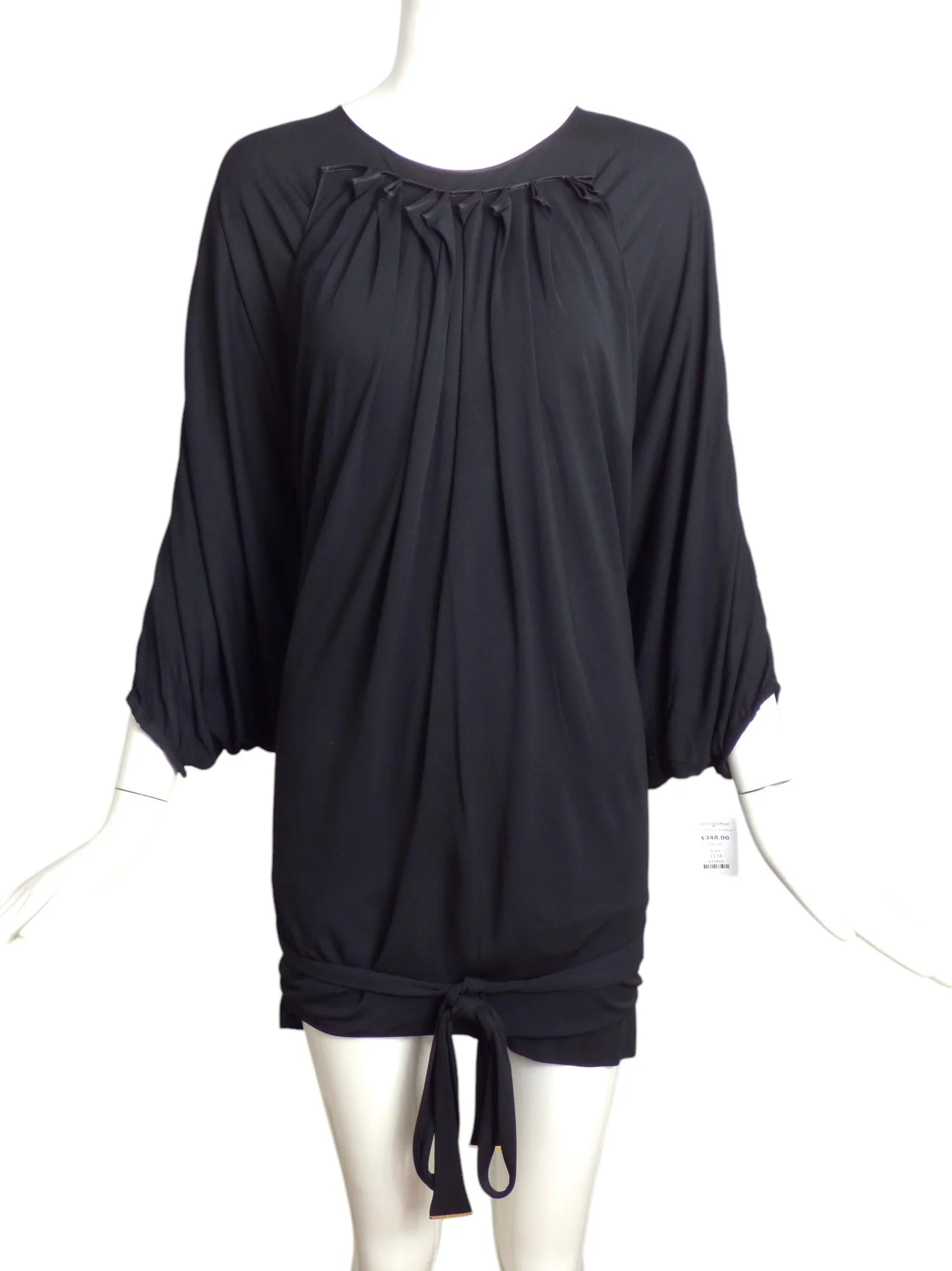 LOUIS VUITTON- Black Jersey Knit Wrap Style Blouse, Size 10