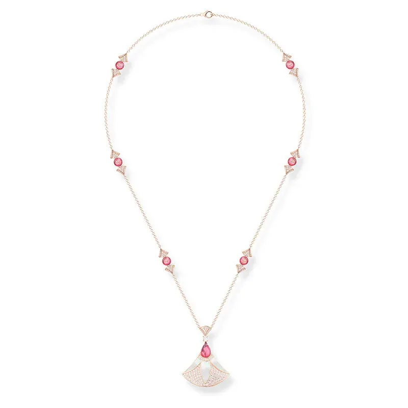 Luxurious Necklace Stud Earrings Cubic Zircon Mother Of Pearl Fan-shaped Pendant