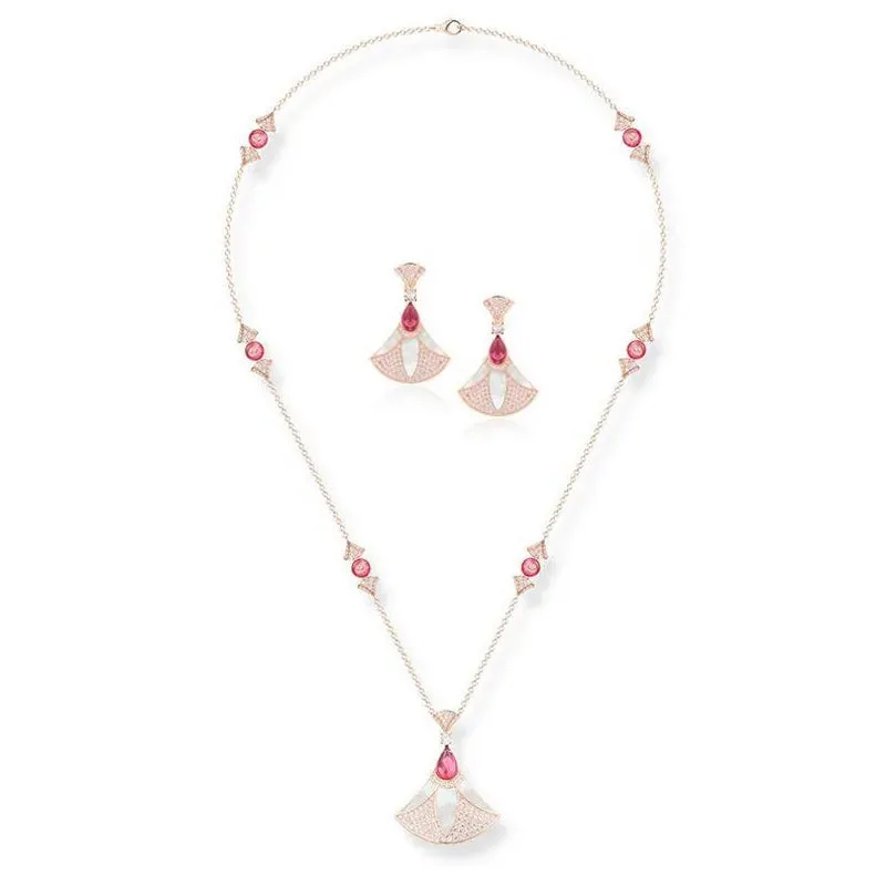 Luxurious Necklace Stud Earrings Cubic Zircon Mother Of Pearl Fan-shaped Pendant