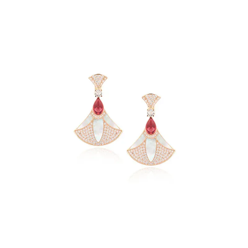 Luxurious Necklace Stud Earrings Cubic Zircon Mother Of Pearl Fan-shaped Pendant