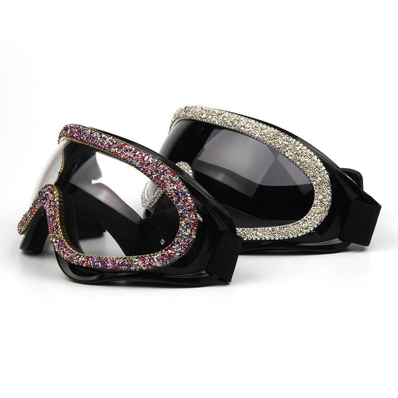 Luxury designer rhinestone goggle sunglasses