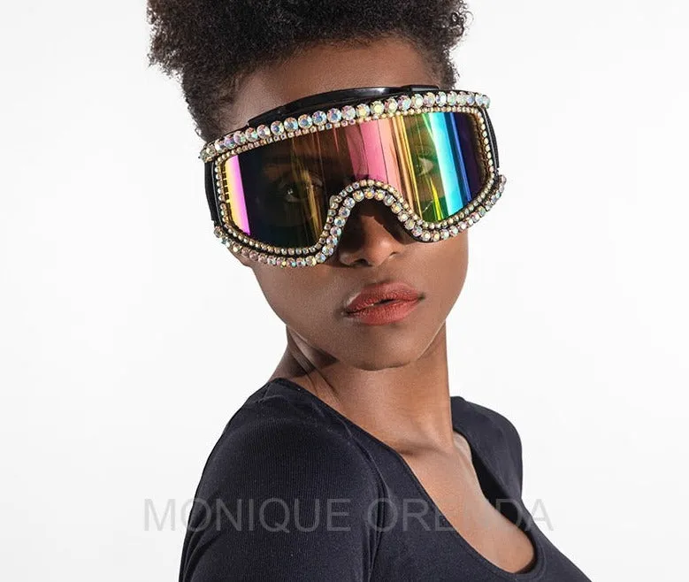 Luxury designer rhinestone goggle sunglasses