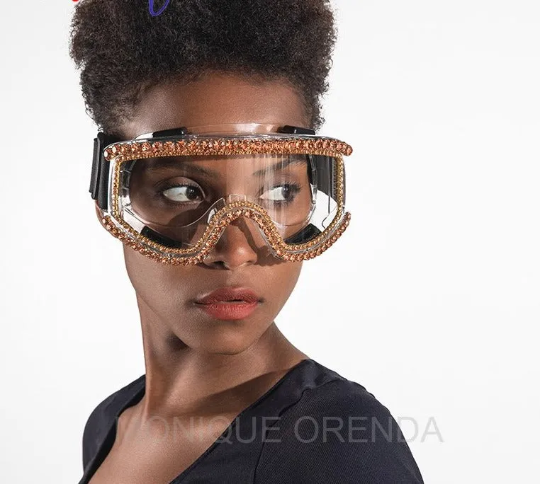 Luxury designer rhinestone goggle sunglasses
