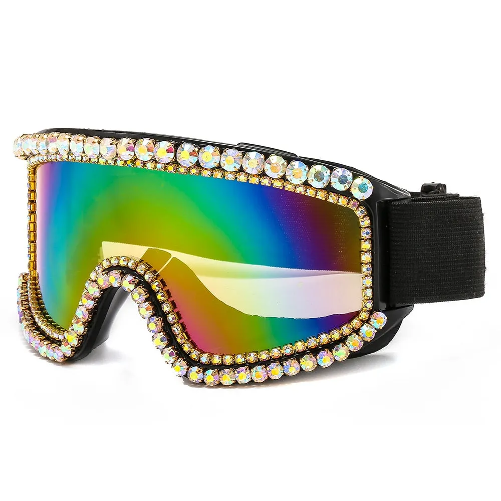 Luxury designer rhinestone goggle sunglasses