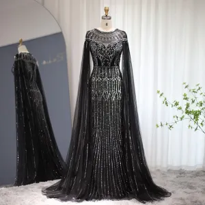 Luxury Gold Mermaid Dubai Evening Dress with Cape