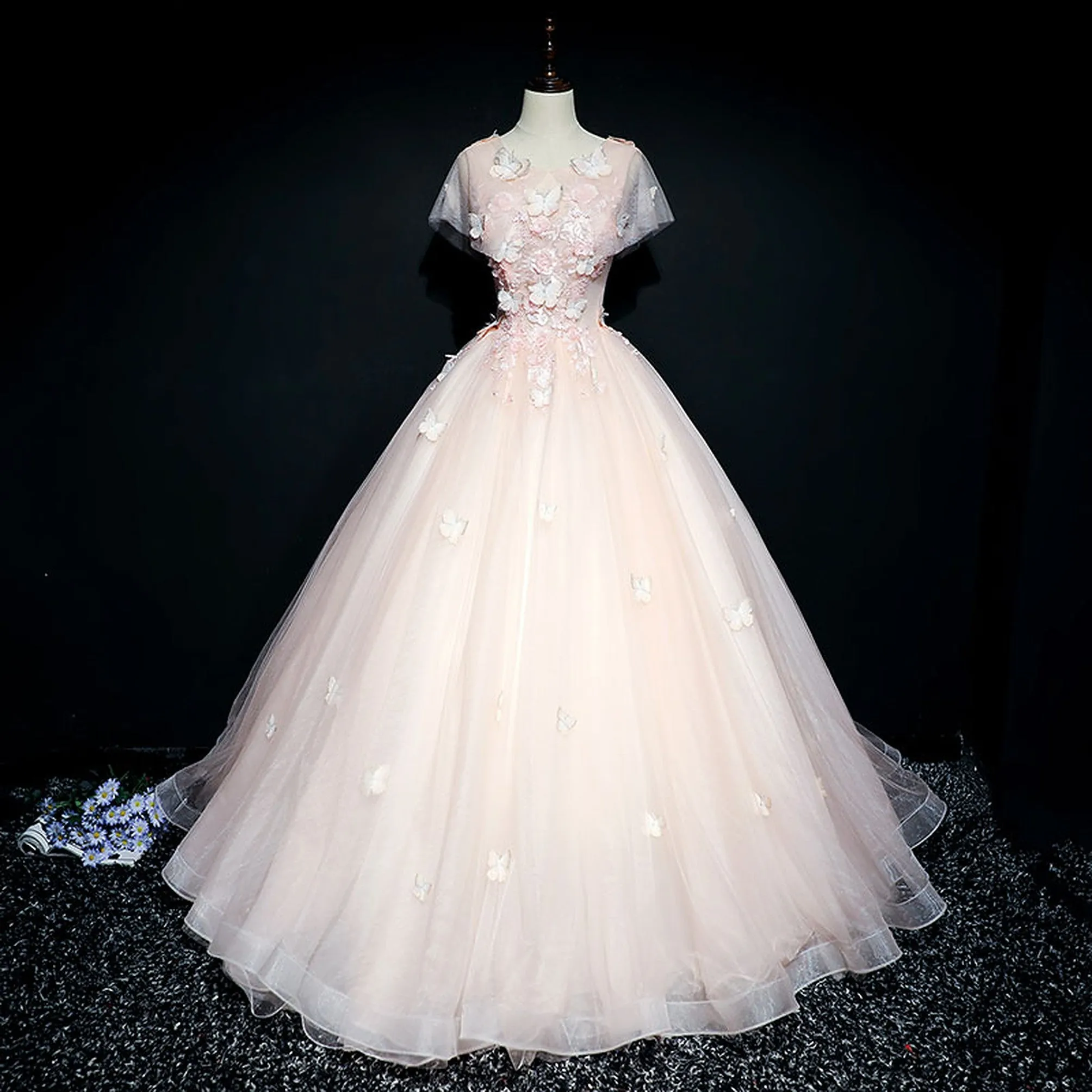 Luxury Lace 3D Flowers Quinceañera and Evening Party Dress