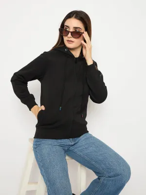 Madame Swarovski Holographic Eyelet Detailed Black Zipped Sweatshirt