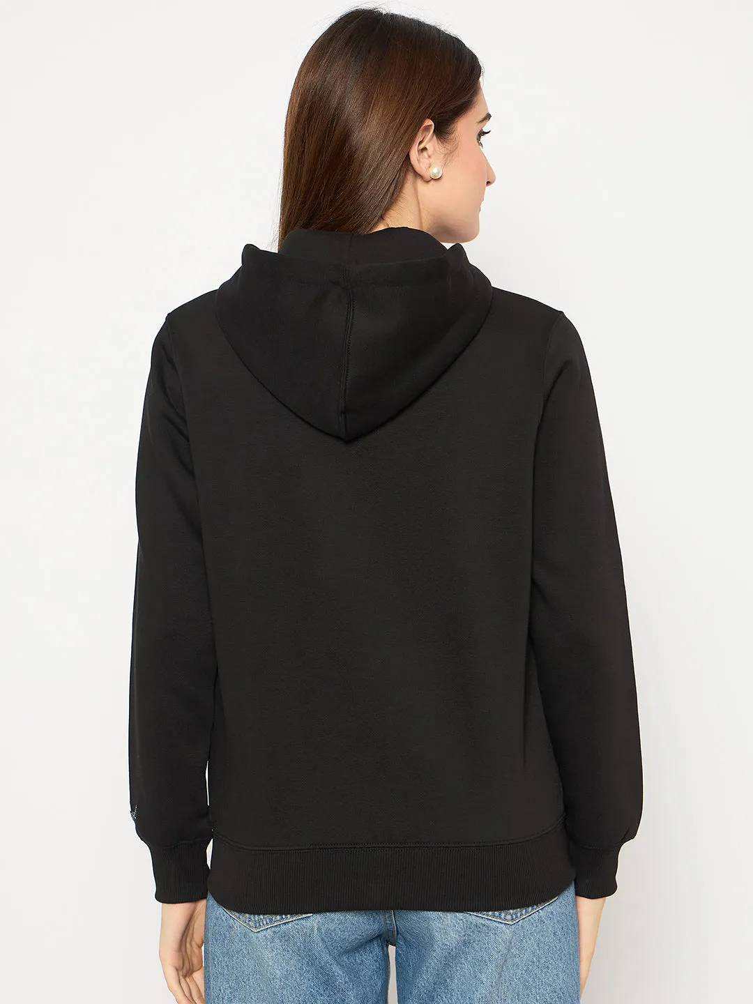 Madame Swarovski Holographic Eyelet Detailed Black Zipped Sweatshirt