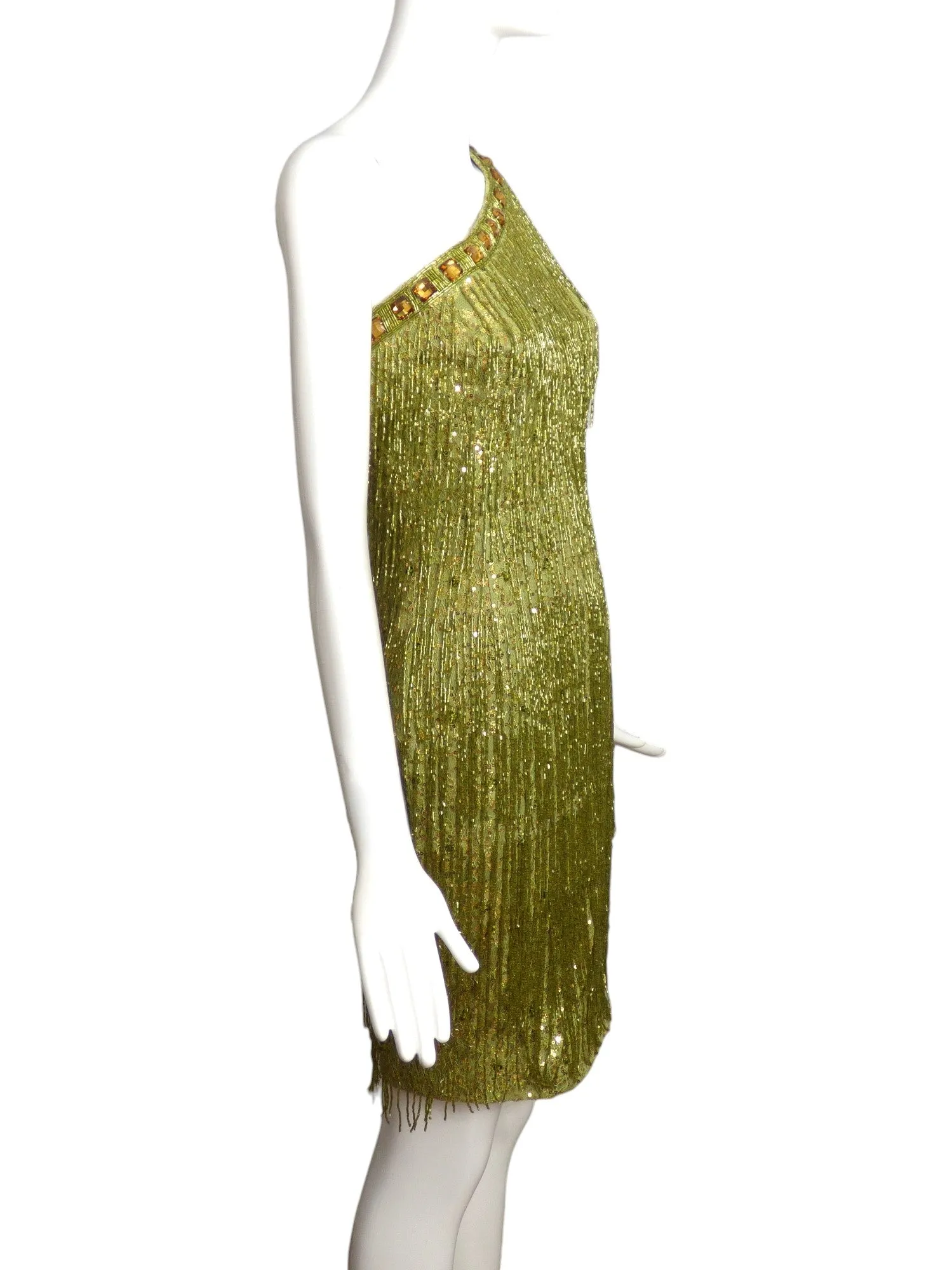 MANDALAY-NWT Green Beaded Fringe Cocktail Dress, Size 6