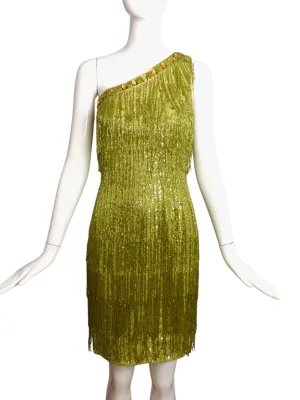 MANDALAY-NWT Green Beaded Fringe Cocktail Dress, Size 6