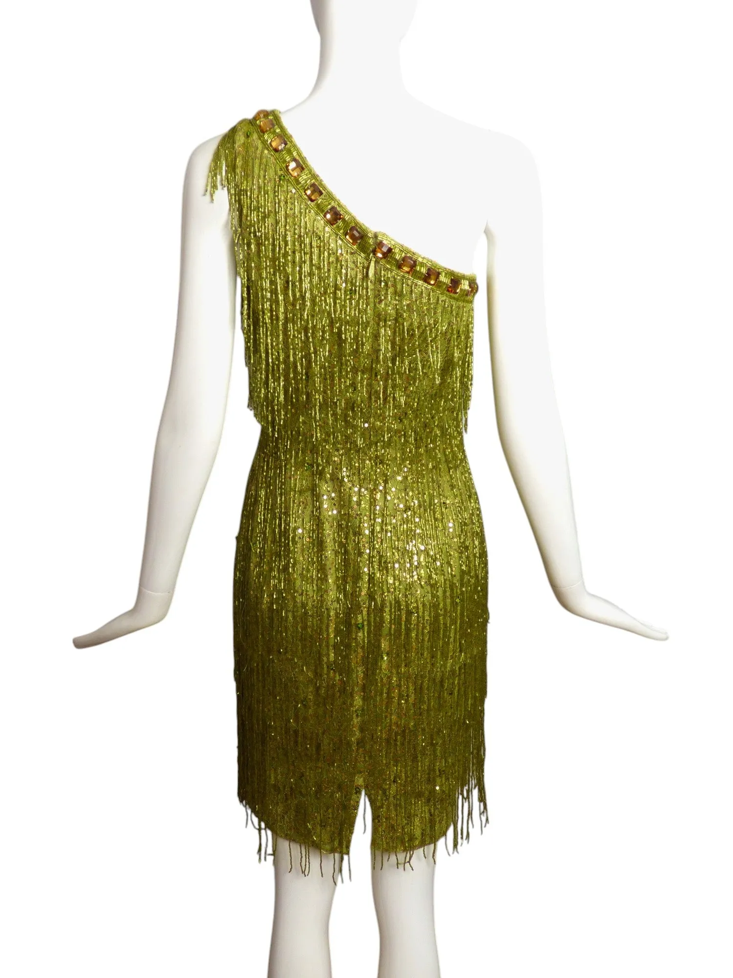 MANDALAY-NWT Green Beaded Fringe Cocktail Dress, Size 6
