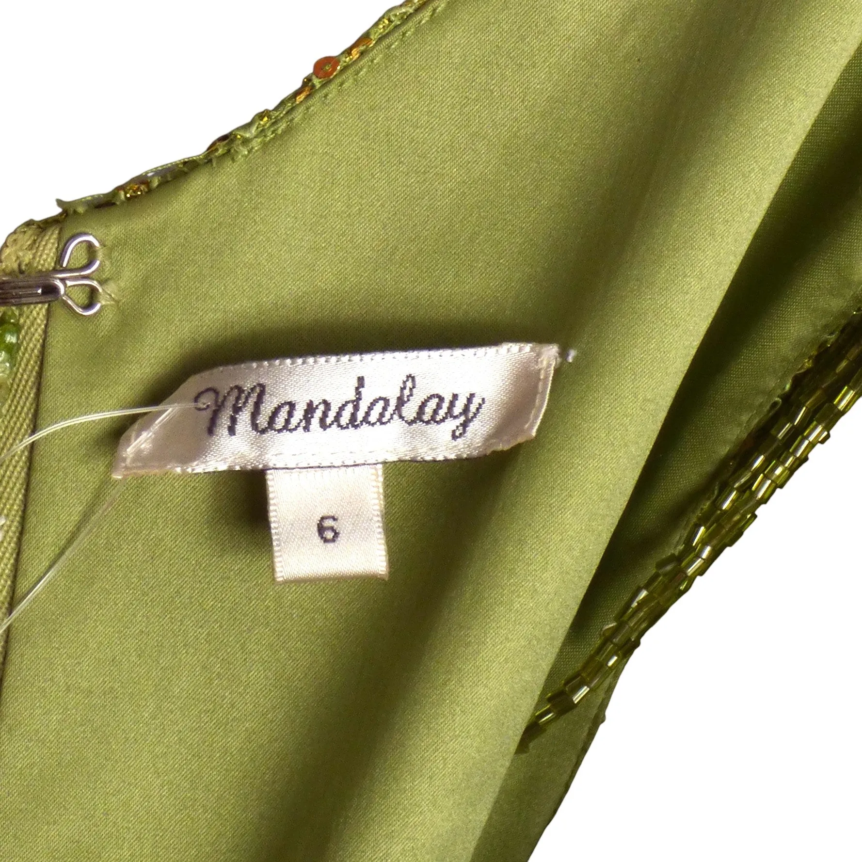 MANDALAY-NWT Green Beaded Fringe Cocktail Dress, Size 6