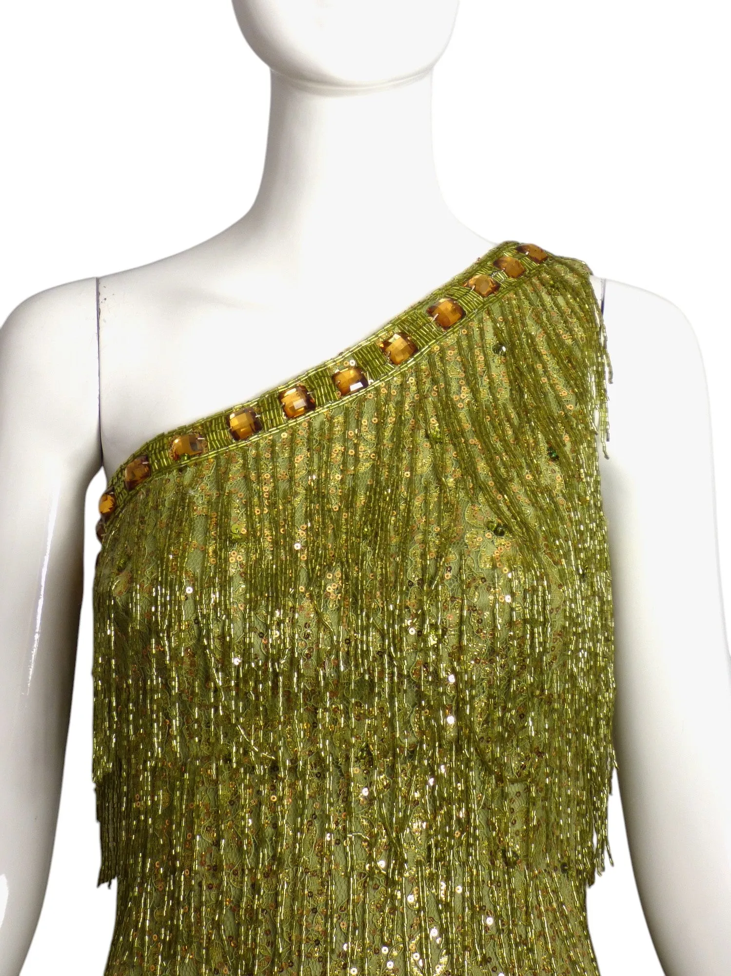 MANDALAY-NWT Green Beaded Fringe Cocktail Dress, Size 6
