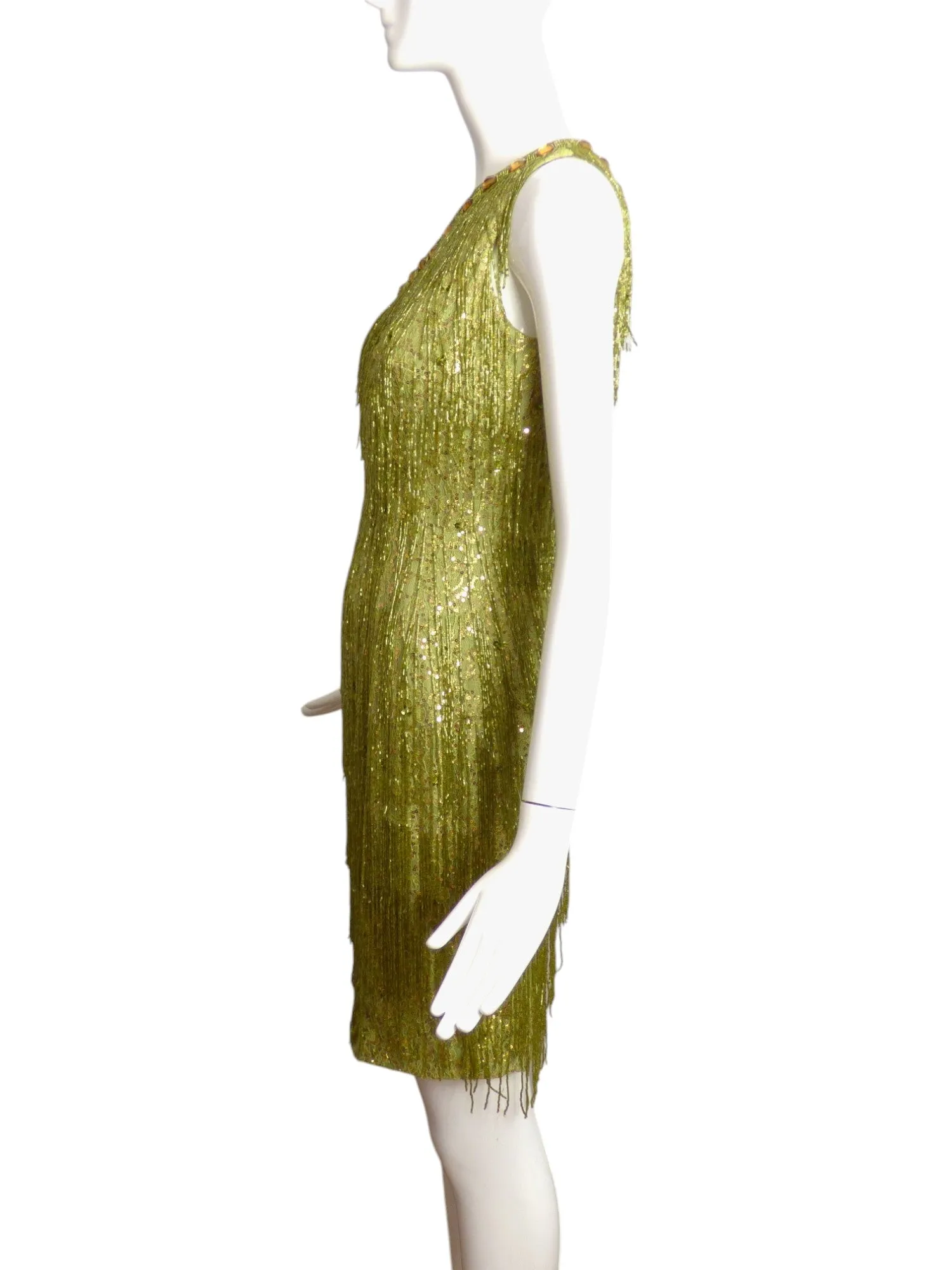 MANDALAY-NWT Green Beaded Fringe Cocktail Dress, Size 6