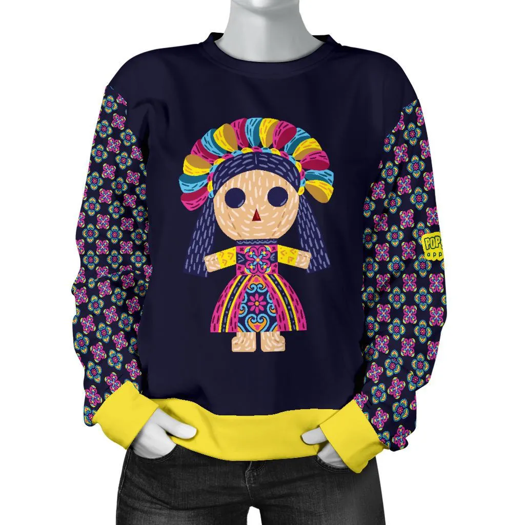 Maria Mexican Doll Folk Art Woman Sweater