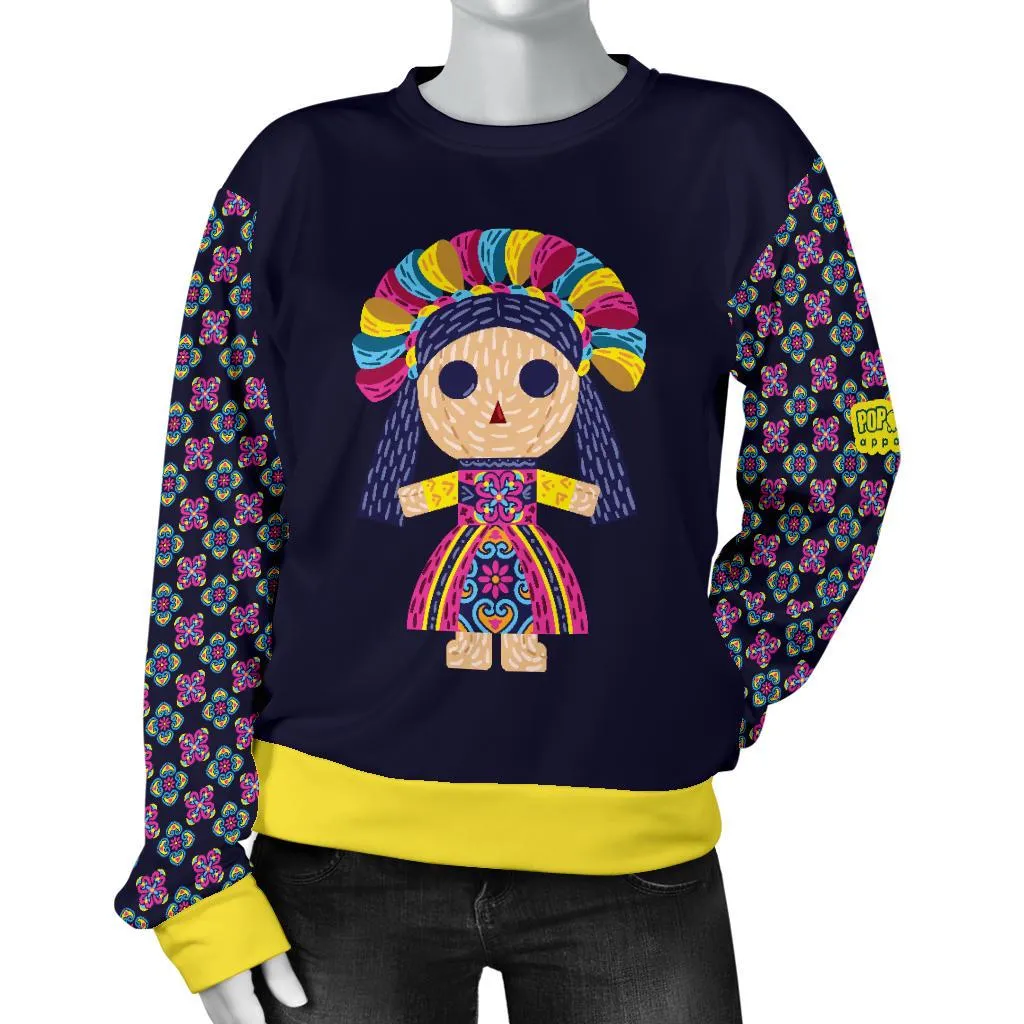 Maria Mexican Doll Folk Art Woman Sweater