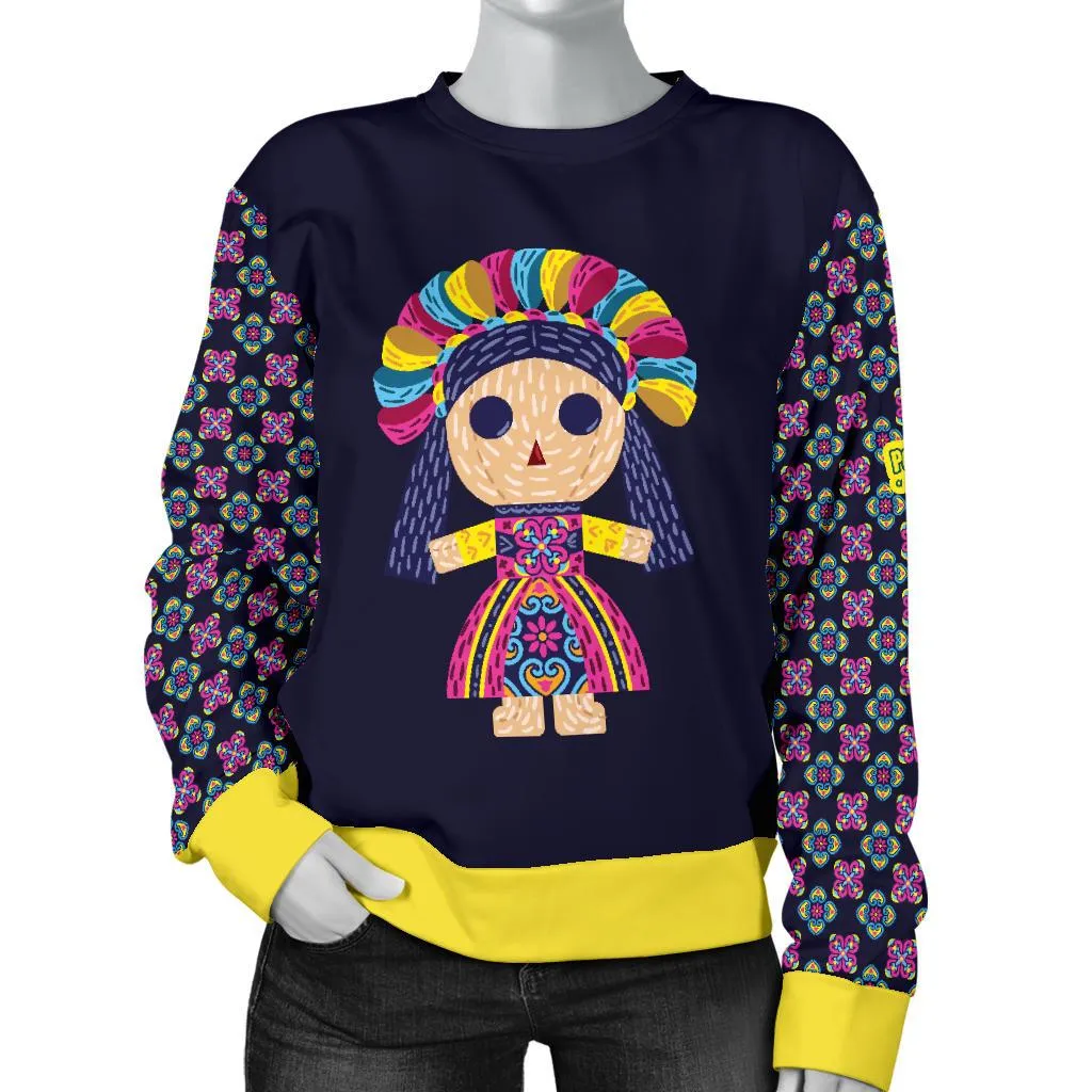 Maria Mexican Doll Folk Art Woman Sweater