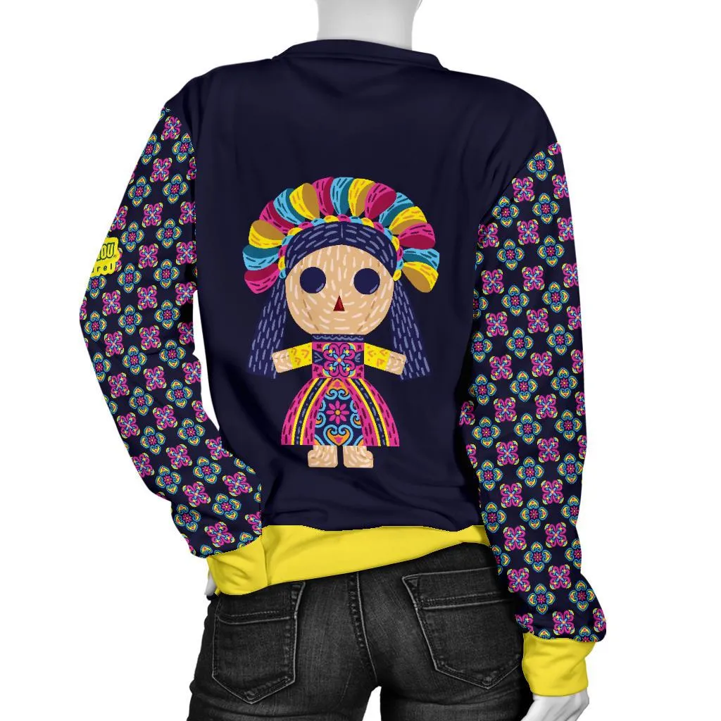 Maria Mexican Doll Folk Art Woman Sweater