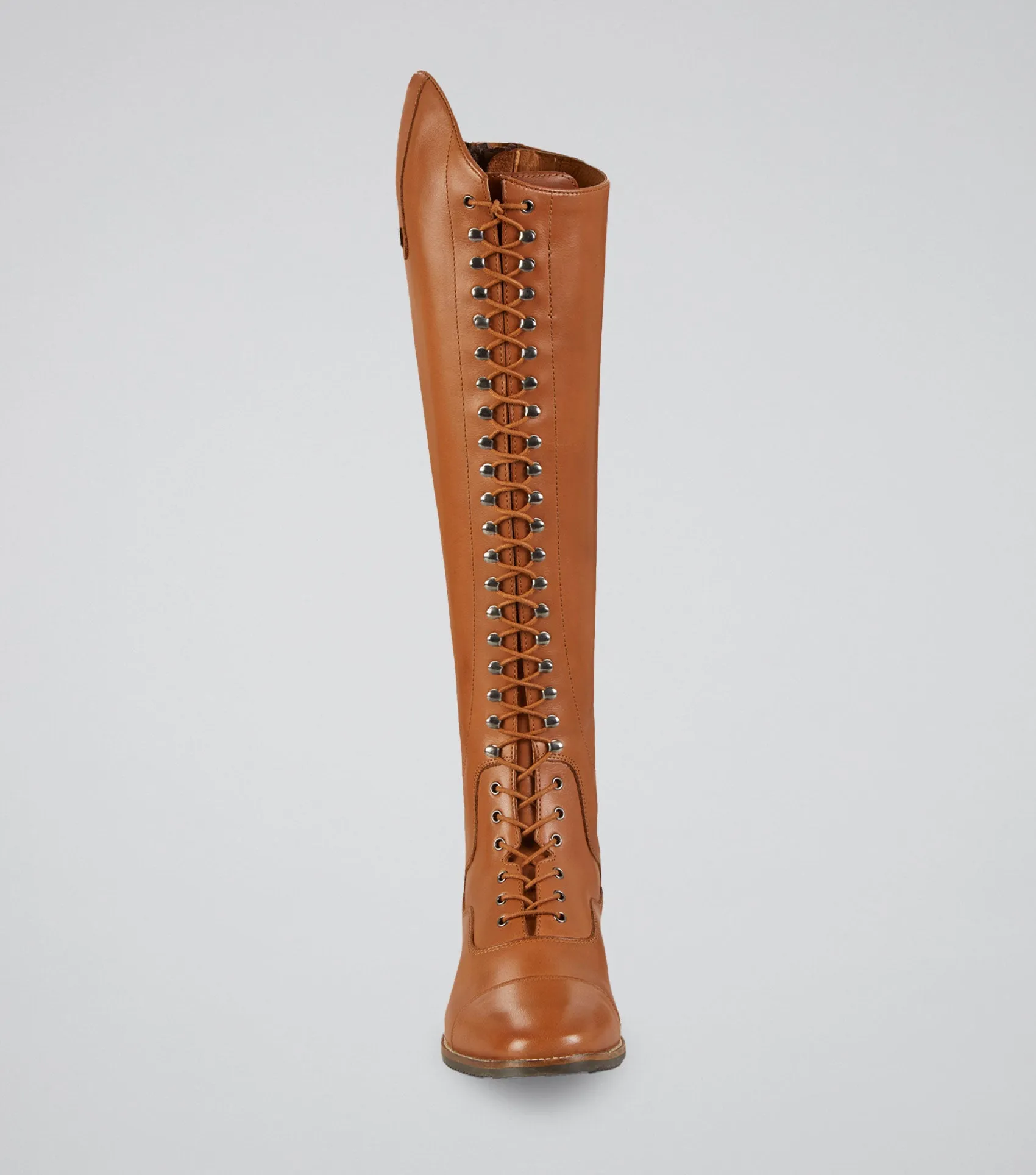 Maurizia Ladies Lace Front Tall Leather Riding Boots Cognac (Wide Calf)