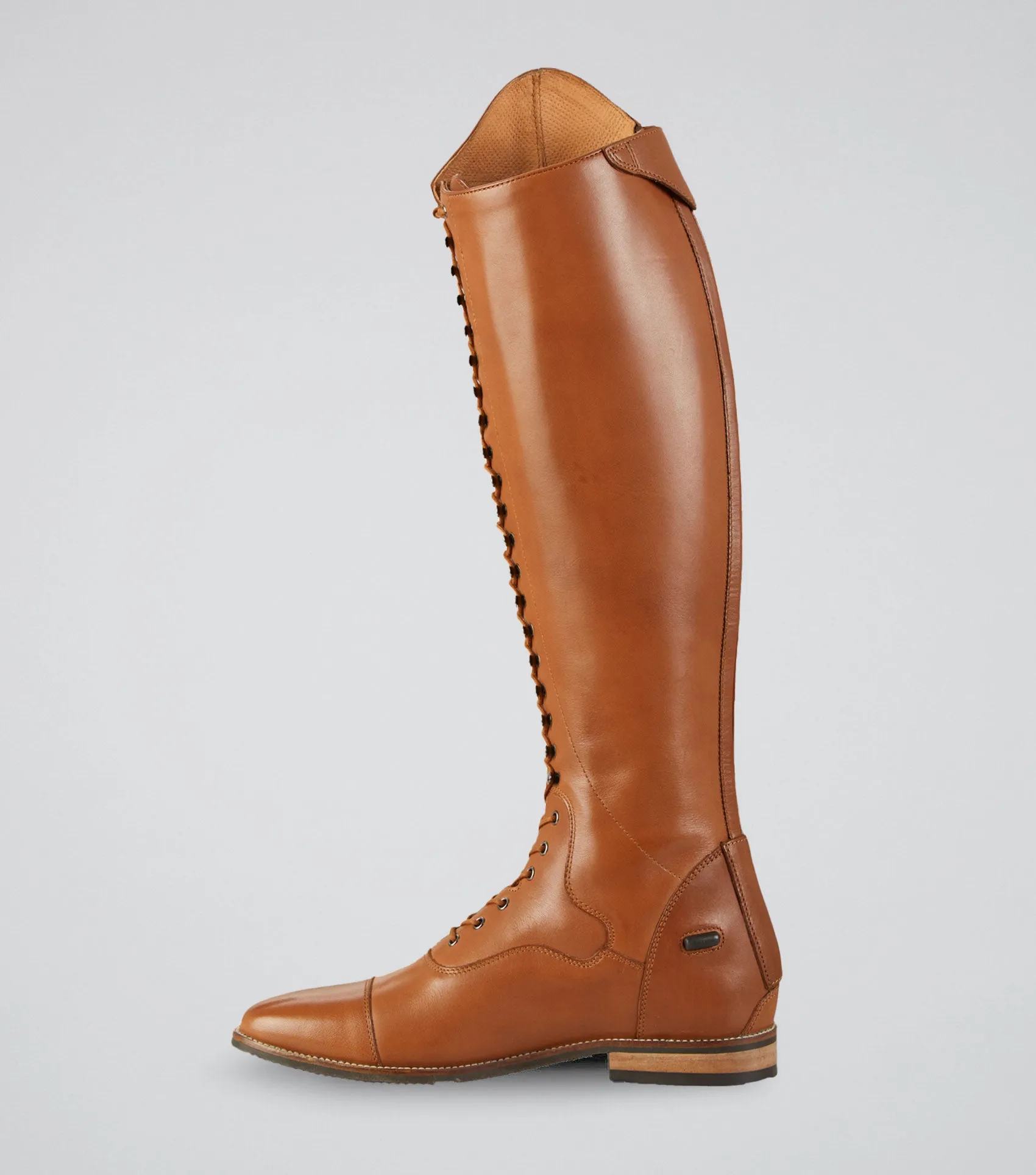 Maurizia Ladies Lace Front Tall Leather Riding Boots Cognac (Wide Calf)
