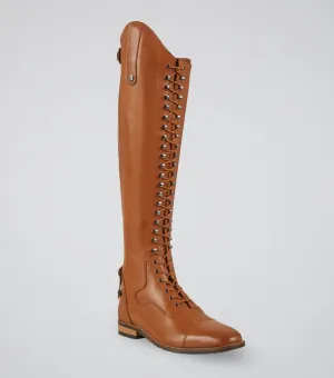 Maurizia Ladies Lace Front Tall Leather Riding Boots Cognac (Wide Calf)