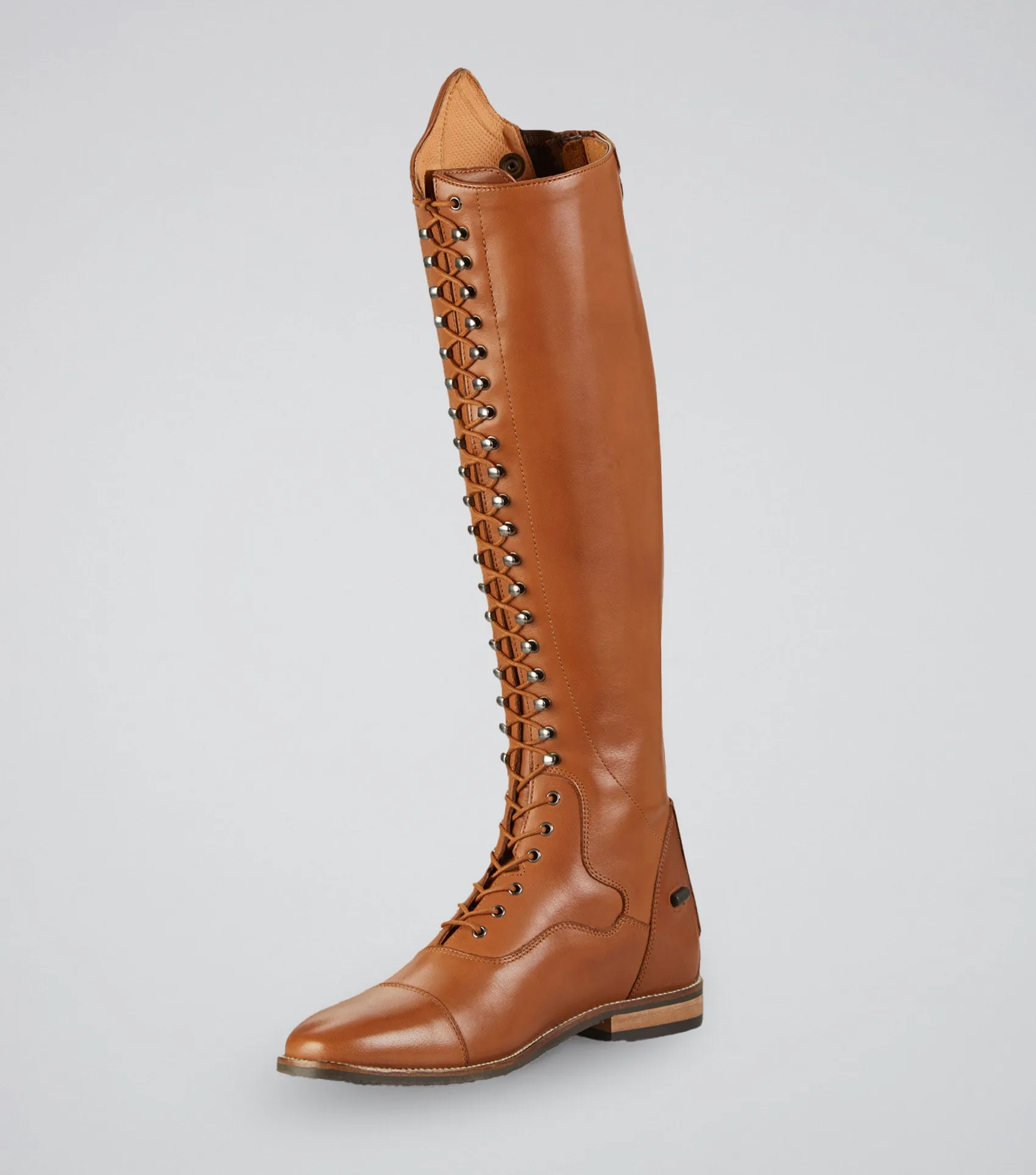 Maurizia Ladies Lace Front Tall Leather Riding Boots Cognac (Wide Calf)