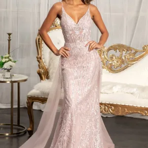 Mauve evening dress with sheer mesh bodice