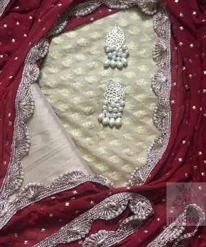 Mehroon Desiger Dupatta With Chanderi Silk Top